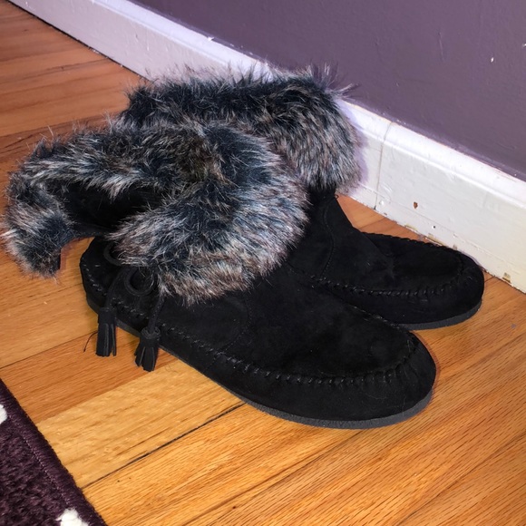 Black ankle boots w/ fake fur - Picture 1 of 4